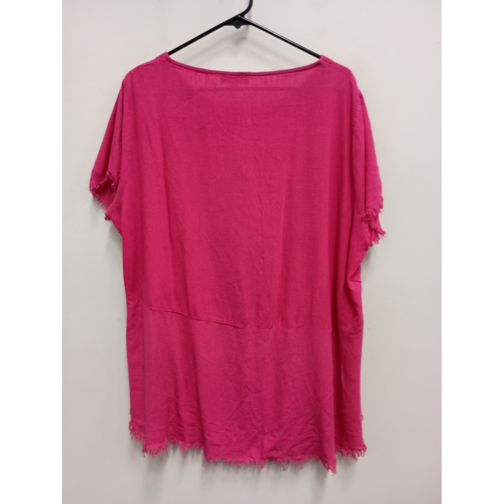 Umgee Tunic Top Womens 1XL Pink Short Sleeve Boho Linen Blend Frayed Hem - Picture 8 of 11
